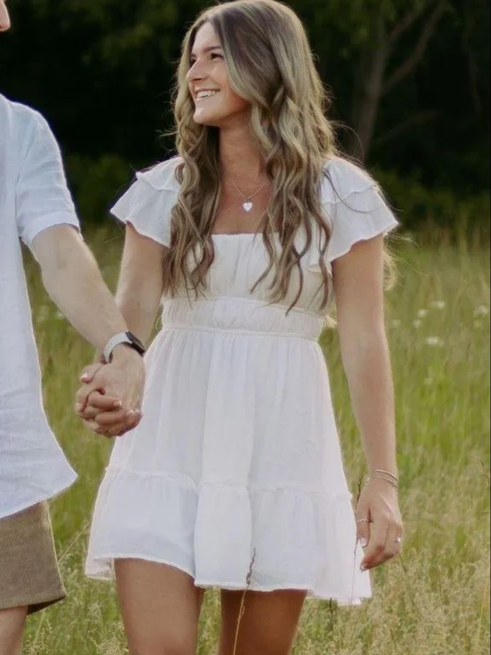 Altar'd State White Ruffled Sleeve Mini Dress